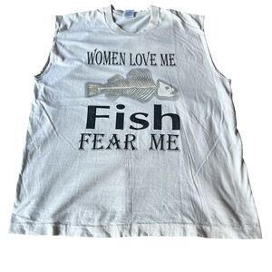 Vintage White Graphic Tank Top - Fish Fear Me